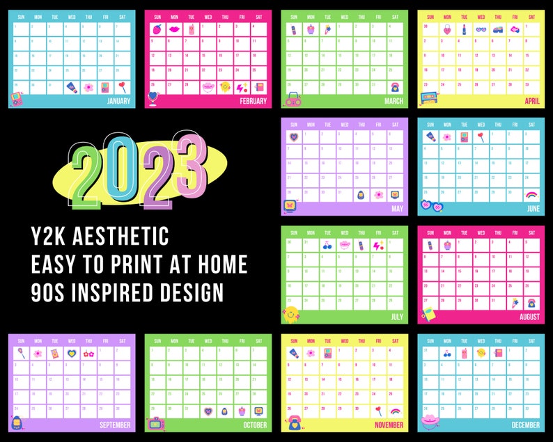 y2k-printable-calendar-2023-calendar-90s-decor-fairycore-etsy