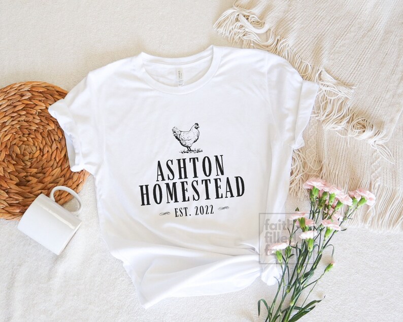 Personalized Homestead Shirt | Homestead Gift | Farm Tshirt | Rustic Design | Custom Gift Idea | Homesteader Tee | Homeschool | Self Reliant White