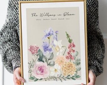 Birth flower art Family Print, Grandma Gift, Gifts for Mom, Birth month flowers Grandmas Garden Prints, Personalized Mum and Daughter Poster