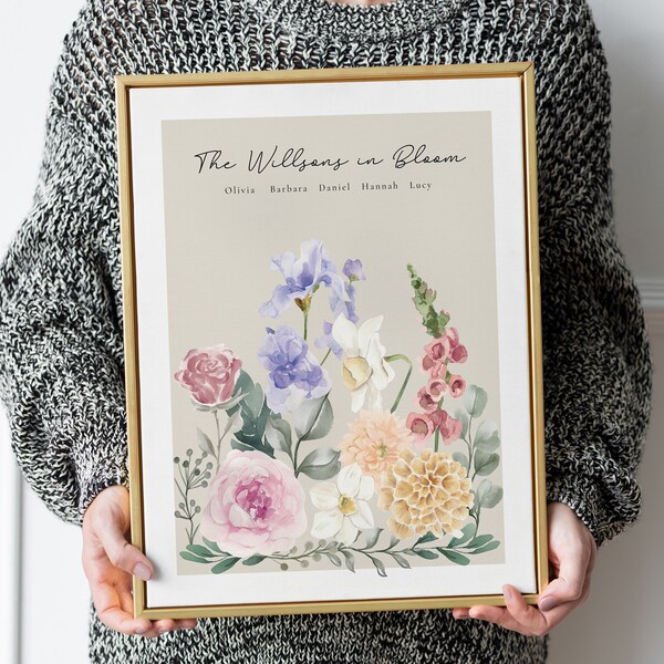 Birth flower art Family Print, Grandma Gift, Gifts for Mom, Birth month flowers Grandmas Garden Prints, Personalized Mum and Daughter Poster