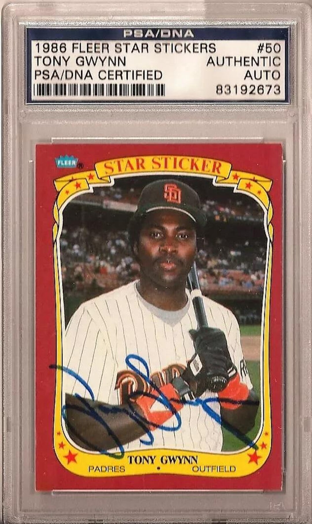 1986 Fleer Star Sticker #50 Tony Gwynn San Diego Padres Authentic