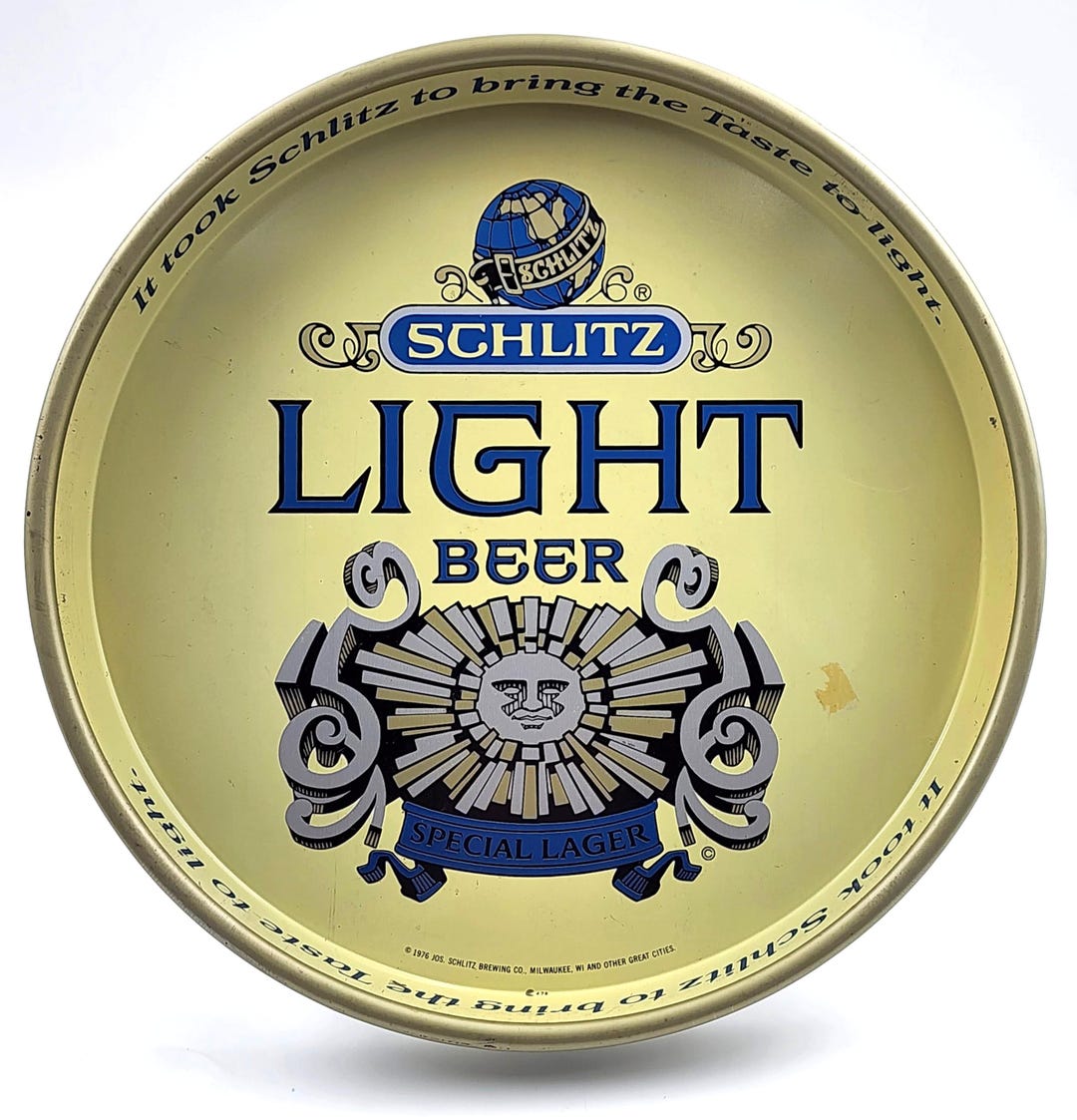 Curated visual reference: Vintage Schlitz Light Beer Tray 1976 Metal Barware Milwaukee Photo Inspiration