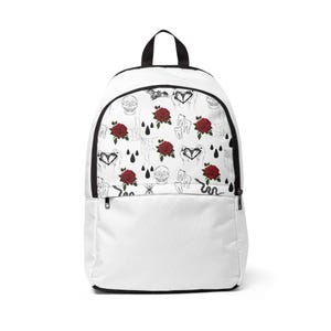 Skull Rose and Spider Fabric Backpack - Gothic Goth Alternative Grunge Bag, Unisex Bookbag, School Backpack, Laptop Bag, Travel Backpack