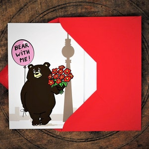 2x Berlin Tut mir leid I am sorry Postkarte TV Tower Flower mit Fernsehturm Blumenstrauß Bär und Luftballon Postcard Flowers Balloon Bear