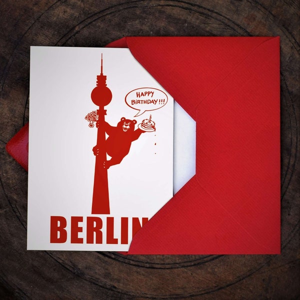 3 x Berlin Geburtstagskarte Fernsehturm Bär Wappentier Torte Blumen Kerze Glückwunschkarte Happy Birthday Card TV Tower Bear Flowers Candle