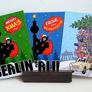 3 x 2 Berlin Xmas Christmas Cards  Weihnachtskarten Greetings Weihnachtsgruß TV Tower Fernsehturm Berliner Bear Bär Symbol Snow Winter Cute