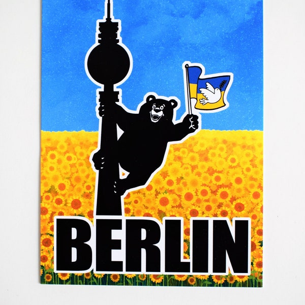 2 Stück Charity Solidaritäts Ukraine Postkarte mit Berliner Bären und Fernsehturm