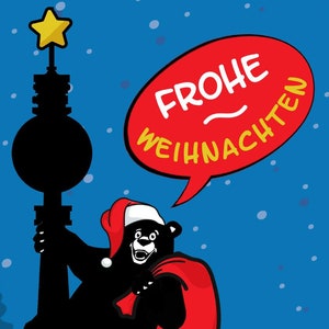 3 x Berlin Weihnachtskarte Fernsehturm Berliner Bär Weihnachtsmann Frohe Weihnachten Postkarte Schnee Blau Zeichnung Blue Santa Xmas Card