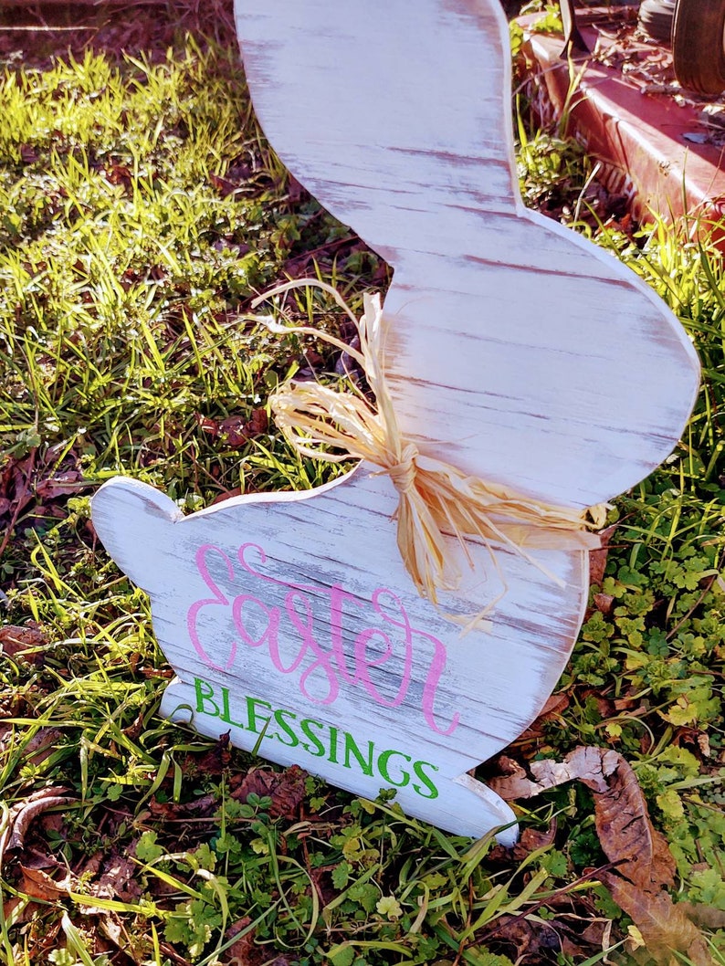 BUNNY BLESSINGS    HP Shabby Roses  Cottage Chic Primitive Wood Sign 