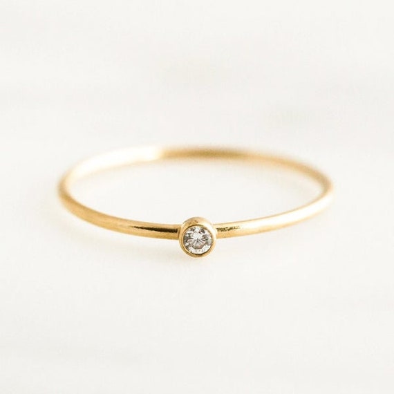 Tiny Solitaire Ring in 14k Gold & Variants Minimalist Ring - Etsy