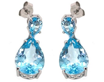 Natural Sky Blue Topaz Dangle Earring, 925 Sterling Silver Dangle Earrings, December birthstone Gift, Gift for Her Mom and Grils,