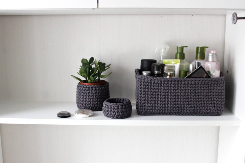 Storage Basket Set Dark Grey Baskets Home Office Decor Bday Etsy