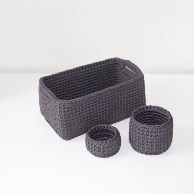 Storage Basket Set Dark Grey Baskets Home Office Decor Bday Etsy