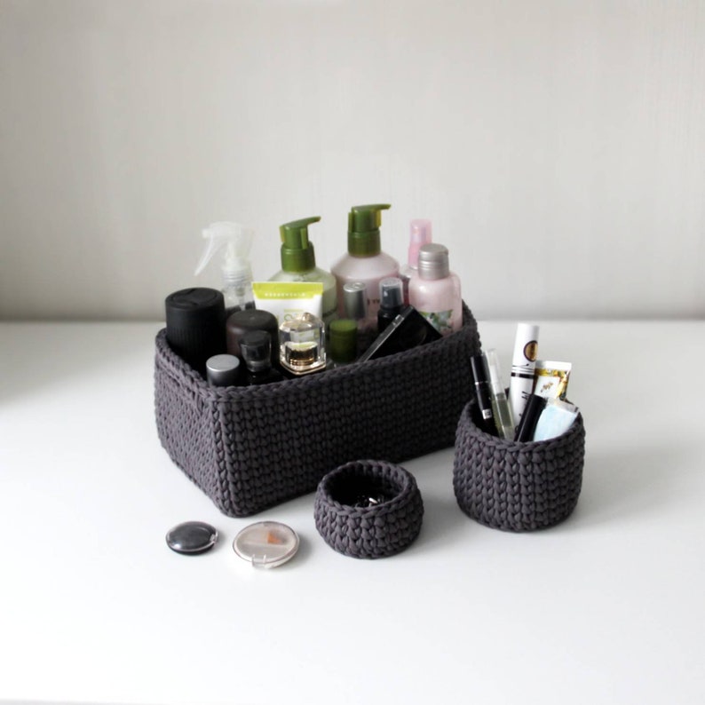 Storage Basket Set Dark Grey Baskets Home Office Decor Bday Etsy