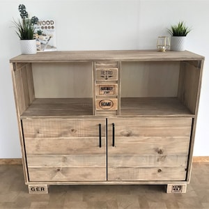 Pallet furniture, chest of drawers in pallet look, vintage stained and vegan, handmade.