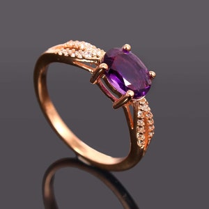 Amethyst Ring, February Birthstone Promise Ring, Christmas gift item, Rose Gold Plated, Promise Handmade Silver Ring, Engagement Ring