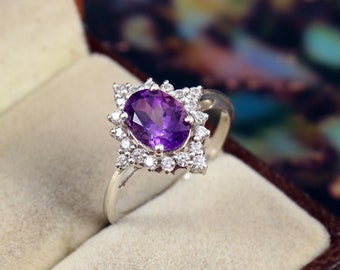 Amethyst Ring Natural Purple Amethyst Silver Ring engagement Ring,wedding ring, anniversary ring, promise ring ,special mother day gift ring