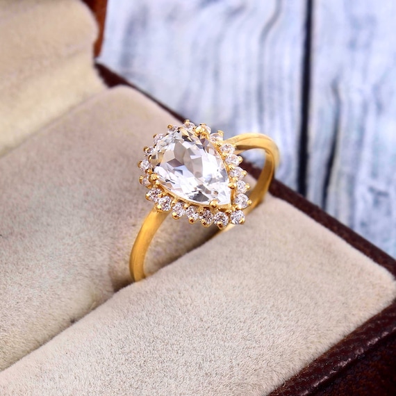 Bague topaze blanche Belle bague de fiancailles Bague en argent sterling 925 plaquee or Bague avec pierres precieuses naturelles Topaze blanche pierre precieuse Etsy France