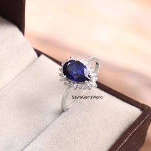 Sapphire Ring,  Blue Sapphire Ring, Pear Cut Sapphire Ring, Wedding Ring, 925 Sterling Silver Ring, Wedding Ring, Engagement Ring, Rings