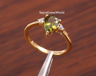 Natural Tourmaline Ring, Green Tourmaline Ring, October Birthstone Ring, Yellow Gold Ring, Ring For Women, Tourmaline Ring, Wedding Ring