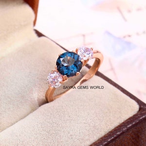 London Blue Topaz Ring, Blue Topaz Ring, December Birthstone Ring, Wedding Ring, London Blue Topaz Gemstone,  Rose Gold Plated Silver Ring