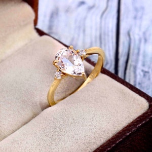 White Topaz Ring, Natural White Topaz, Pear Cut Ring, Dainty Ring, Topaz Ring, Dainty Pear Ring, Stylish Ring, Solid Silver Ring Gold Plated