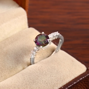 Mystic Topaz Ring Oval Cut Mystic Topaz Sterling Silver Engagement Ring Rainbow Topaz Ring Christmas Gift Ring, Wedding Topaz Ring