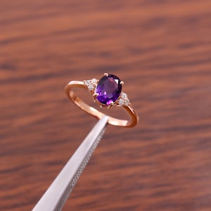 Natural Amethyst Ring, Purple Gemstone Ring, 925 Sterling Silver Ring, February Birthstone Ring, Purple Quartz Stone Promise Ring,
