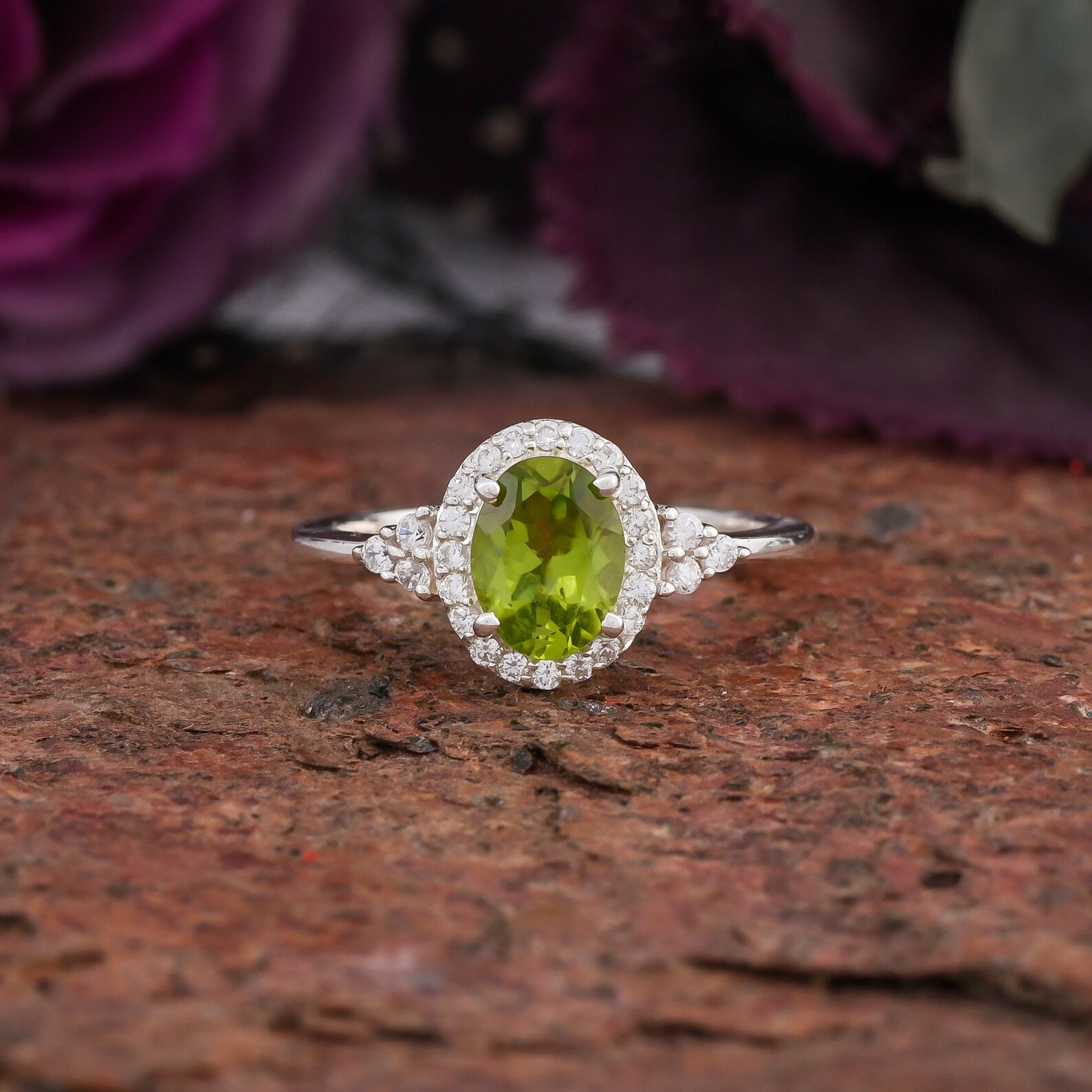 Peridot Ring Peridot Sterling Silver Ring Genuine Peridot Etsy