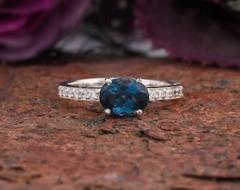 Handmade London Blue Topaz Ring, 925 Sterling Silver, Oval Gemstone Proposal Ring
