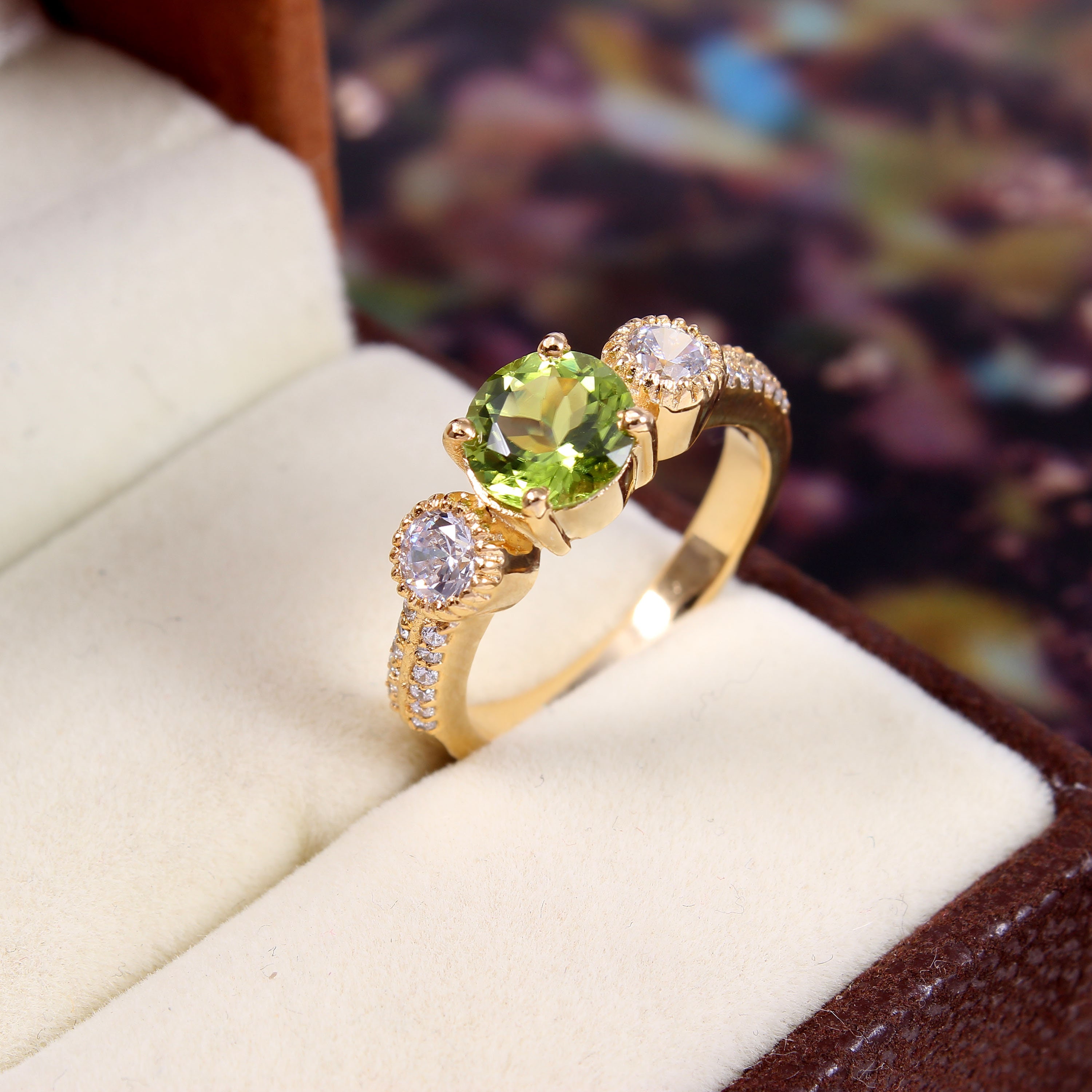 Natural Peridot Gold Plated 925 Sterling Silver Solitaire Promise Ring