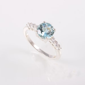 Anillo de aguamarina, anillo de plata de ley 925, anillo de compromiso, regalo de aniversario para ella, anillo de compromiso de aguamarina, piedra de nacimiento de marzo