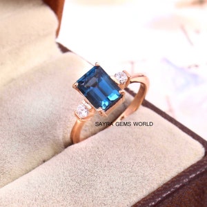 London Blue Topaz Ring, Beautiful Natural Topaz Ring, London Blue Topaz wedding band, Baguette Cut Topaz Ring, 925 Sterling Silver Ring