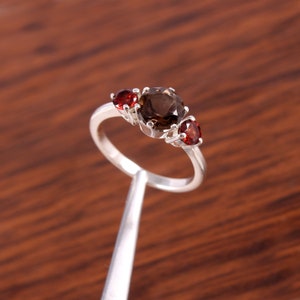 Smoky Quartz Ring, Gemstone Ring , 925 Sterling Silver Ring , Handmade Silver Ring , Round  Smoky Quartz Ring , Women Ring, Wedding Ring