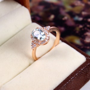 Aquamarine Ring, Oval Aquamarine Ring, March Birthstone Ring,  Aquamarine Ring, Solitaire Engagement Ring, Aquamarine Rose Gold Ring