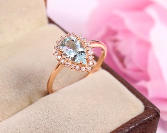 Aquamarine Ring, Silver Gemstone Ring, Engagement Ring, Promise Ring, Wedding Ring, Anniversary Gift, March birthstone Ring