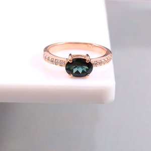 Green Tourmaline Ring, Natural Tourmaline Ring, Oval Cut Green Tourmaline Ring, 925 Sterling Silver Ring, Tourmaline And Zircon Ring For Her