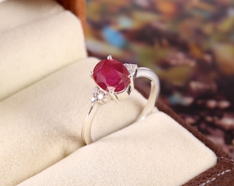 Ruby Engagement Ring : July Birthstone Ring, Anniversary Gift, Romantic Gift, Classical Ring, Handmade Ring, Gift For Wife