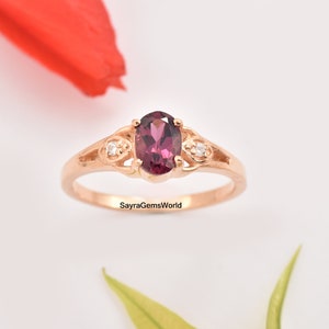 Natural Rhodolite Garnet Ring, Handmade Garnet Ring, Rose Gold Plated Ring, Rhodolite Garnet Jewelry, January Birthstone Ring, Wedding Gift