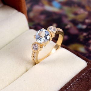 Aquamarine Ring,  Aquamarine Ring, Vintage Aquamarine, Engagement Ring, Unique Ring, Anniversary Ring, Silver Ring,  Gold Plated