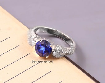 Blauer Saphir Ring, Blauer Saphir Verlobungsring, Blauer Edelstein Ring, Ehering, Geburtsstein Ring, Jubiläumsring, Geschenk für sie