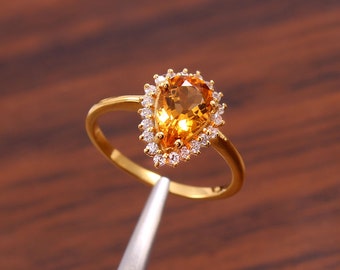 Citrine Ring, 925 Sterling Silver Ring, Alternative Engagement Ring, Wedding Ring, Anniversary Ring, Birthstone Ring, Citrine Jewelry