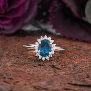 London Blue Topaz Ring, Oval Cut Gemstone Ring, Princess Ring, Engagement promise Ring, 925 Sterling Silver, Wedding Ring, Zircon Ring