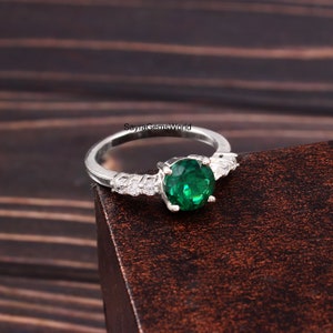 Emerald Ring, Round Cut Emerald Ring, 925 Sterling Silver Ring, May Birthstone Ring, Wedding Emerald Ring, Engagement Ring, Gift for Her ,