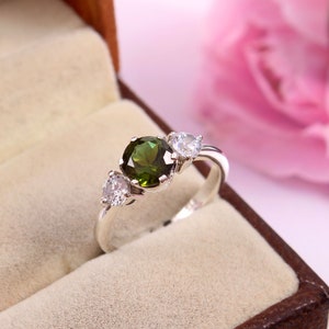 Green Tourmaline ring, Tourmaline Stacking Ring, Gemstone Silver Ring, Gift for her, October Birthstone ring, Birthday Gift Ring