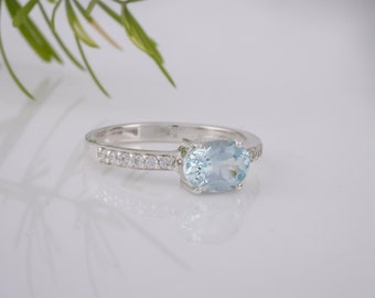 Aquamarine Ring,  Aquamarine Ring, Aquamarine Engagement Ring, 925 Sterling Silver. Jewelry Handmade Ring,  Gift For Her,