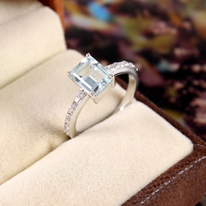 Aquamarine Ring, Emerald Cut Aquamarine Ring, 925 Sterling Silver Ring, March Birthstone jewelry, Aquamarine Wedding, Handmade Ring,