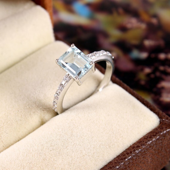 Bague Aigue-marine Synthétique Taille émeraude – Argent Plaqué Or, Création Artisanale Indienne, Sur Mesure
