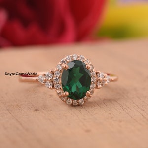 Emerald Ring- 925 Sterling Silver Ring- Green Gemstone Ring - Engagement Ring- Promise Ring- May Birthstone Ring- Anniversary Gift For Her