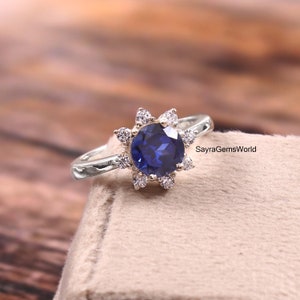 Sapphire Ring,  Blue Engagement Ring, Round Cut Promise Ring, Birthday & Anniversary Gift for Her, Wedding Ring, 925 Sterling Silver Ring